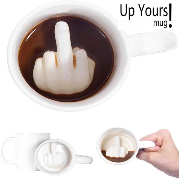 300 ml de dedo médio copo branco engraçado caneca cerâmica misturando café leite água design criativo Drinkware para festa 240510