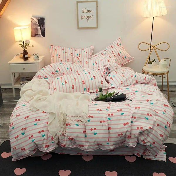 Bedding Sets Pink Cherry Girls Mulheres Crianças Cama adulta Leninens Tampa de edredão Folhas lençóis planos Fronha, King Full Twin Beds Falpos