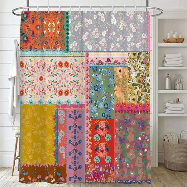 Duschvorhänge Bohemian Patchwork Druck für Badezimmer farbenfrohe Blumen -Vintage -Vorhang Badeweiche wasserdichte Stoffbildschirm