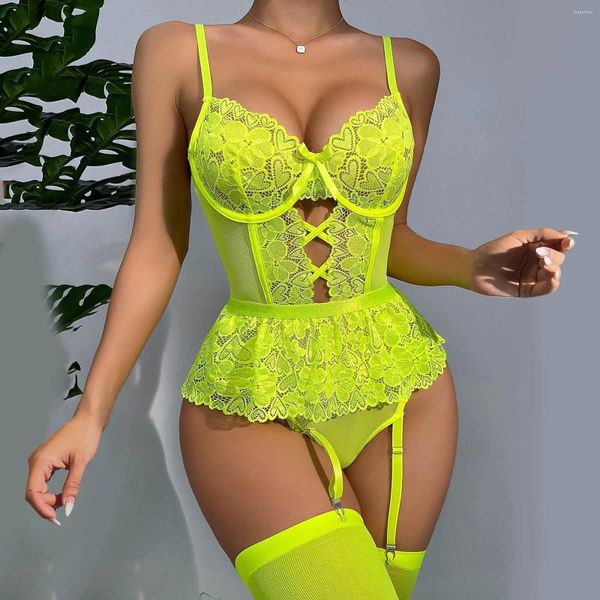 Reggiseni set neon verde sexy lingerie erotica donna babydoll spingendo senza cuciture senza cuciture corsetto del reggiseno per corpi oologi
