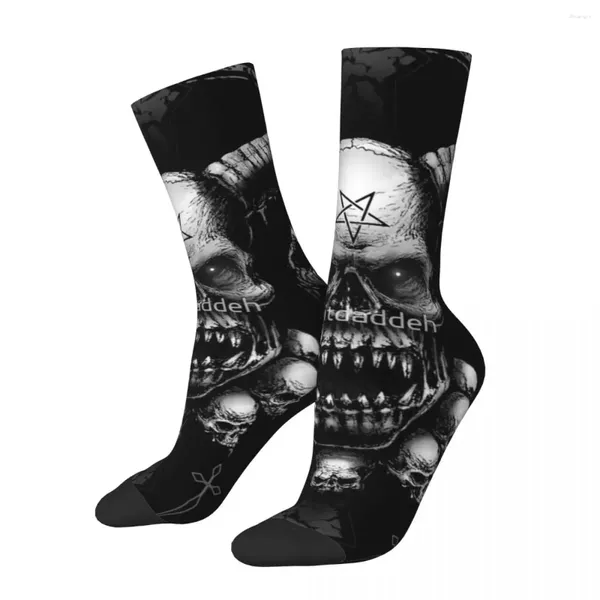 Erkek Çoraplar Komik Mutlu Sıkıştırma Boynuzlu Kafatası Vintage Harajuku Siyah Metal Hip Hop Yenilik Deseni Mürettebat Çılgın Çorap