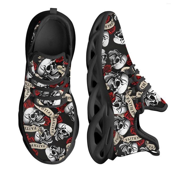 Scarpe casual istantarts 2024 Sneaker femminili da donna Vintage Skull Rose Floral Design Sport traspirante per la donna calzature a piattaforma non slittata