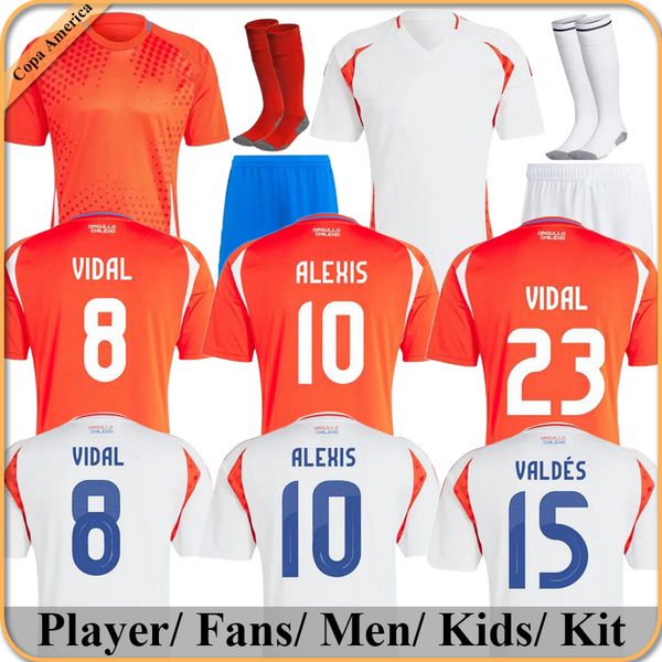 Chile 24/25 Jerseys de futebol Alexis Vidal Kids 2025 Camisa de futebol da seleção nacional Red Away White Full Set Men Camiseta 2024 Copa América Zamorano Isla Ch.