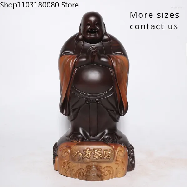 Dekorative Figuren 50 cm Schwarzes Sandelholz geschnitzt Maitreya Buddha Statue Chinese Lucky Laughing Dekor Holz großgröße