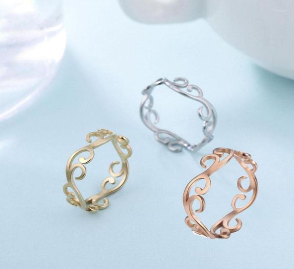 Обручальные кольца Винтажное филигральное цветочное кольцо женщин девушки из нержавеющей стали романтическое розовое золото.
