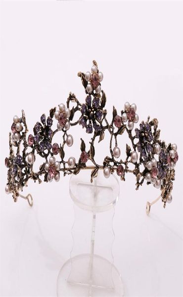 Pérolas de cristal roxo preto vintage pérolas de pérolas de noiva Tiaras Crown Diadem Veil Tiara Wedding Hair Acessórios 2107015522031