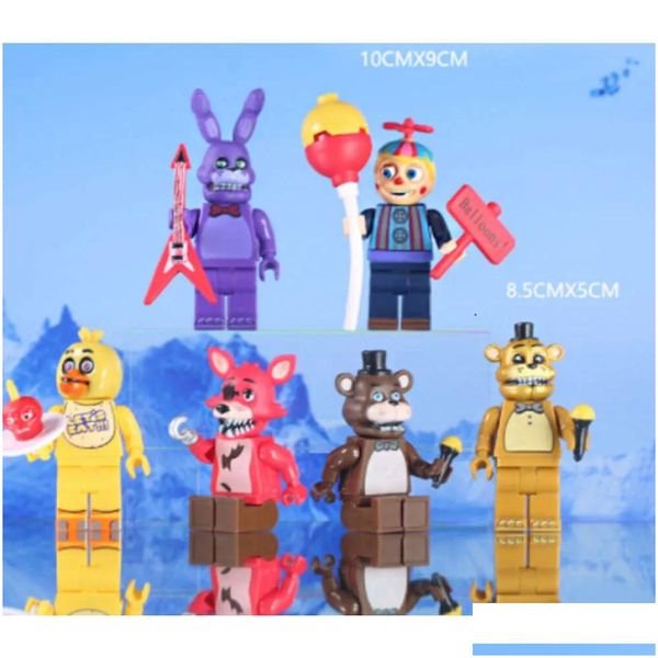 Minifig 6pcs/Lot Образовательные строительные блоки игрушки Toys Five Nights в Freddys Minifigs Block Mini Digures Set Drop Gist Модель Bri Otb7x