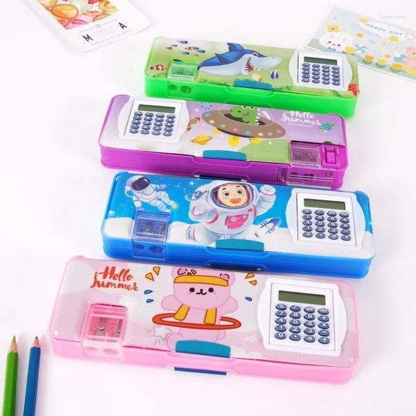 Doppelschichtete Cartoon Schreibwarenbox Kinderstudent Creative Bleistift Case Feiertags Geschenkpreise Bag Belohnung Taschenrechner