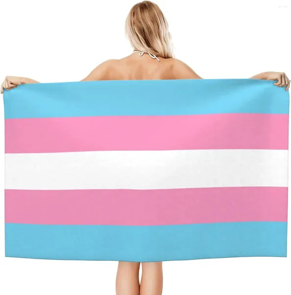 Toalha Microfibra Transgênero Bandeira Pride Beach Towels LGBT azul rosa Branco branco Banho rápido seco altamente absorvente