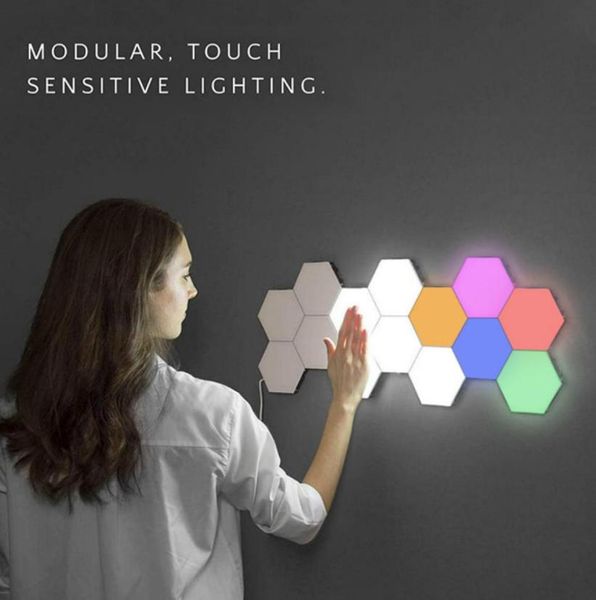 Luzes noturnas do sensor de toque de luz quântica LED LEXAGON LUZ LUZ MONGULAR TOQUE Lâmpada de parede Creative Home Decor Color Night Lamp C12178664