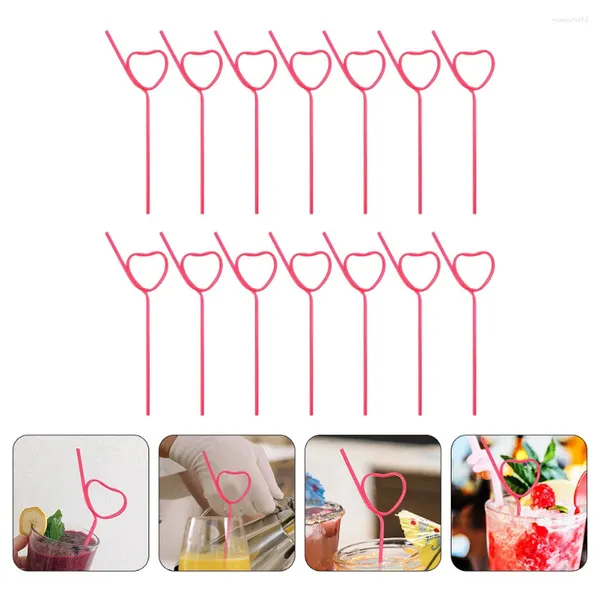 Copas descartáveis canudos 25 PCs suco de palha Party Plastic Decorate Heart Shape