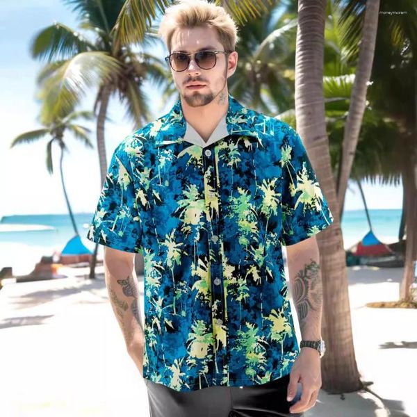 Camicie casual maschile stampa cocco stampato di fiori hawaiani camicia da sole solare a maniche corte a maniche corte a maniche corte a maniche corte