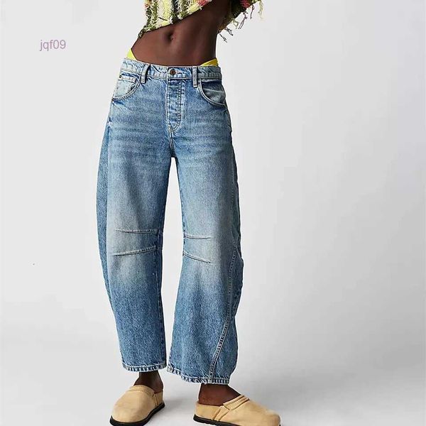 Mulheres vintage jeans médios jeans largo namorado solto jeans cortada calça reta Rise Y2K Barrel 240127 B2GW