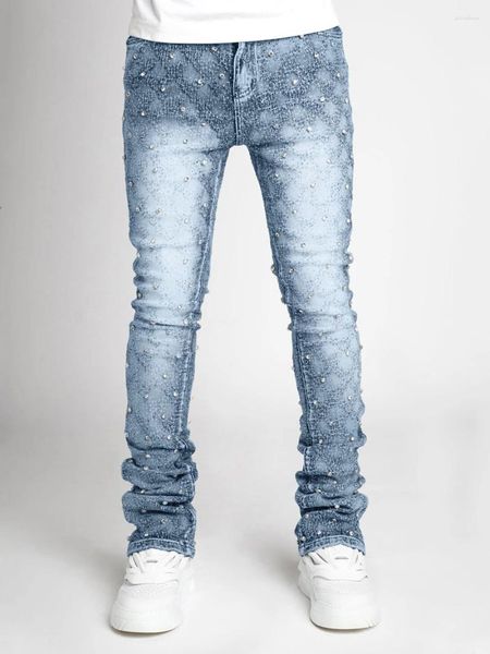 Frauen Jeans 2024 Mode Männer Frühling Sommer dünner Strassstreetwear -Jeanshosen mit Taschen