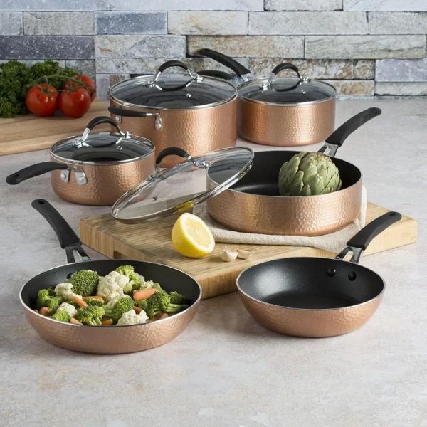 Set di pentole Impressioni set antiaderente in alluminio set martellato rame da cucina da 10 pezzi