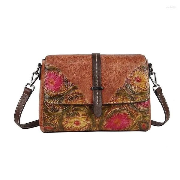 Abendtaschen 2024 Frauen Schultergurt Handtaschen Ladies Crossbody Bag handgeprägte geprägte Vintage echte Lederhandtasche Frauenklappe