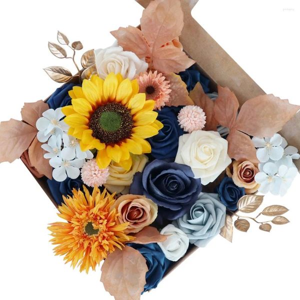 Dekorative Blumen Yan Herbst Champagner Künstliche Blumenkombination mit Stielen für DIY Hochzeit Braut Bouquet Babyparty Blumenarrangement