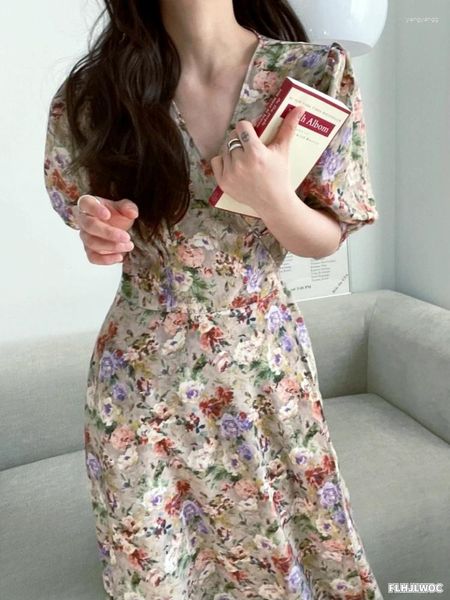 Abiti per feste 2024 Summer Sweet Girls Women Women Short Short A Line Retro Vintage Corea Giappone Grils Grils Floral Robe Long Maxi Dress