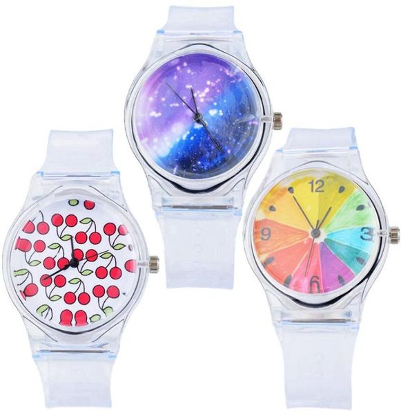 Wundervolle Obst Sternenhimmeldruck Kinder Kinder Jelly Candy Transparent PVC Plastik Uhren Modeschüler ganze Geschenk Lady4464876