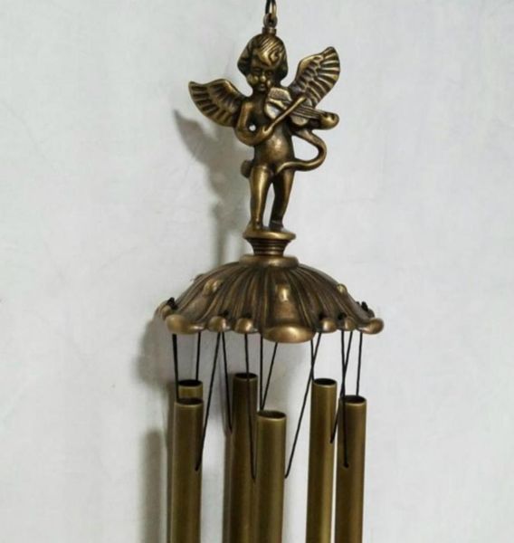 Antique Angel Cast Brass Wind Chimes con 6 tubi appesi in metallo a rame in rame giardino portico portico casa negozio arredamento bronzo 2649126