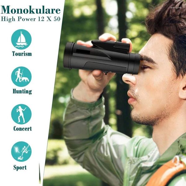 Telescópio 12x50 monocular com o titular do clipe de telefone para assistir a pássaros para caçar camping caminhando