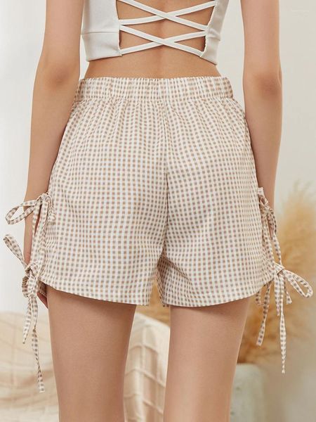 Shorts femminile Donne Y2K Stampa a quadri lato diviso con papilla spals pantalone elastico in vita elastico Gingham Piajama