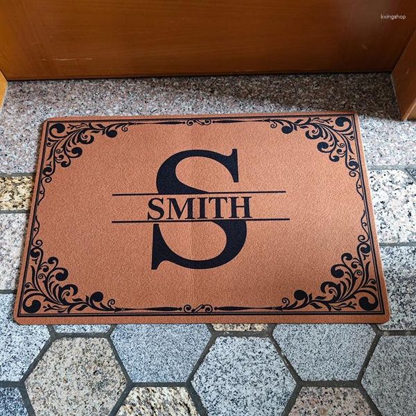 Tapetes de boas -vindas Mat Mat personalizado Nome da família Custom Smith Catrip engraçado para entrada do corredor do corredor não deslizante Tapete do piso