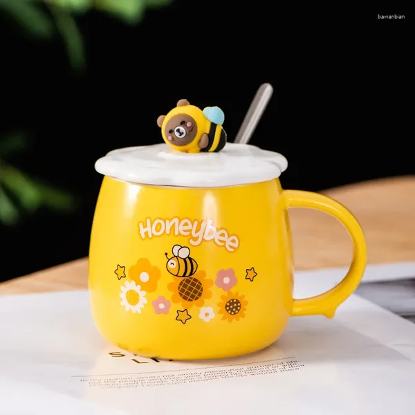 Tassen Cartoon Bee Keramik Tasse Schöne Becher Löffel Bier mit Kaffee -Teetassen und Weihnachtsgeschenker -Getränkereisen gehen