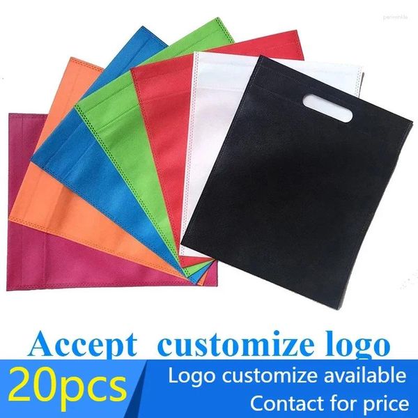 Borse da stoccaggio da 20 pezzi Logo personalizzato piatto non tessuto piatto per la spesa per abiti parrucche di un colore design di stampa a doppia faccia