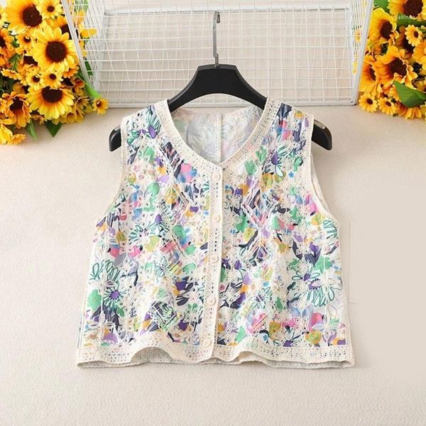 Frauen Tanks Frauen ärmelloses Ernte Top -Westen gehäkelt Blumen Pailletten -Taste Up Cardigans