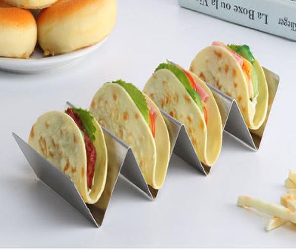 Elegante suporte de taco de aço inoxidável de aço inoxidável bandeja de caminhão de taco estilo mexicano forno de rack de alimentos seguro para assar lavagem de louça9737410