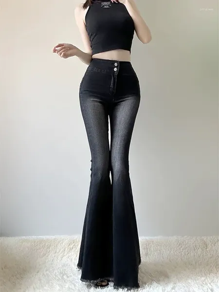 Женские джинсы модная уличная повседневная женщина с высокой талией ретро черные простые расклешенные брюки Женщины шикарно американские сексуальные стройные женщины