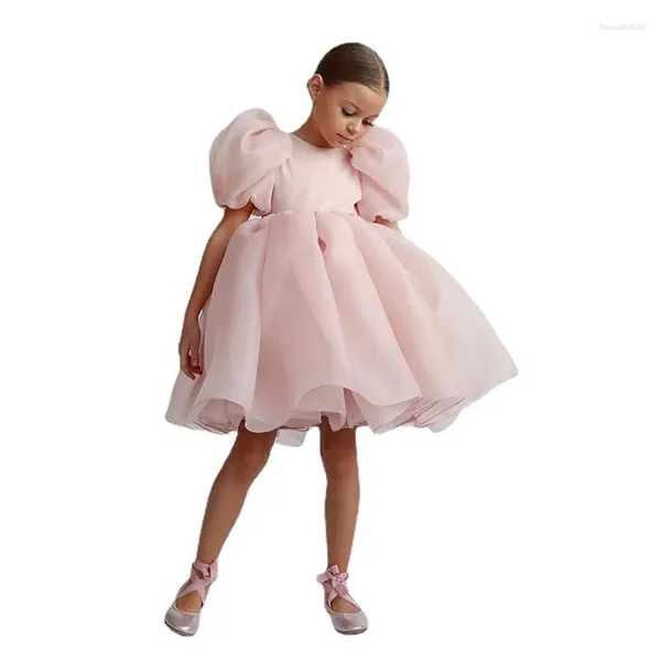 Menina Vestidos de Aniversário das crianças Princesa Vestido Manga de Bubble Middle Child sem costas Poncho Wedding Girls GOWNS