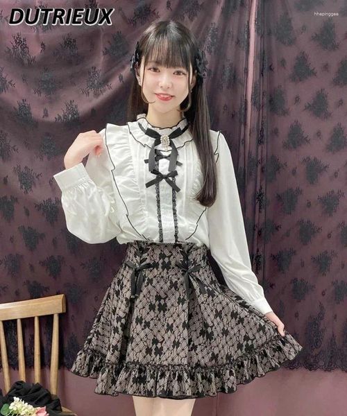 Gonne single giapponese singolo rojita lace su una gonna corta pieghetta per donne Faldas 2024 Autunno Lolita Black JK Students '