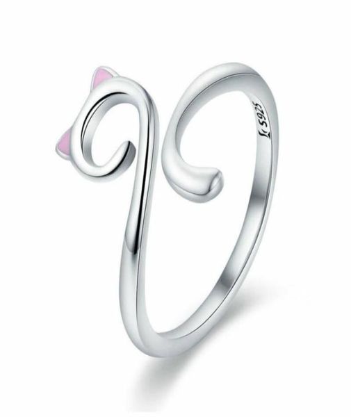 Fashion carino 925 sterling in argento a forma di gatto a forma di gatta anello di dito della fascia regolabile per ragazze regali di Natale37076196066700