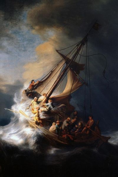 Rembrandt Jesus Cristo nella tempesta sul mare di Galilea Ship Boat Ocean Oil Painting 1633 Cool Wall Decor Stamping Poster