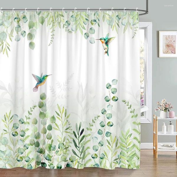 Duschvorhänge grünes Vorhang Hummingbird grüne Blatt rustikale Holzpanel Farm moderne minimalistische Polyester Stoff Badezimmerdekoration