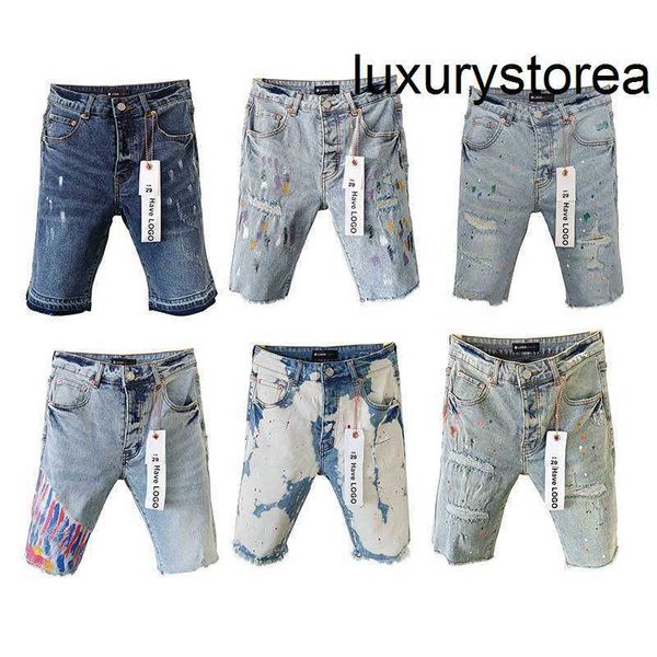 Gelegenheitsmänner Jeans Motorraddesigner Herren lila gerade kurze Denim Pant Women Delessed Ripped Biker Blue Jean Shorts Slim Fit