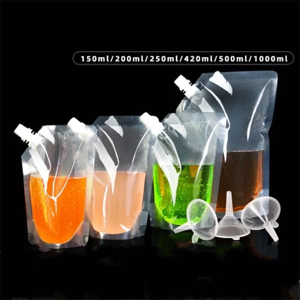 Bolsas de bebidas de bebida descartáveis por atacado bico superior a 100ml 150ml 200ml 250ml 350ml 500ml 1000ml Stand Up bico líquido bolsa para soja zz