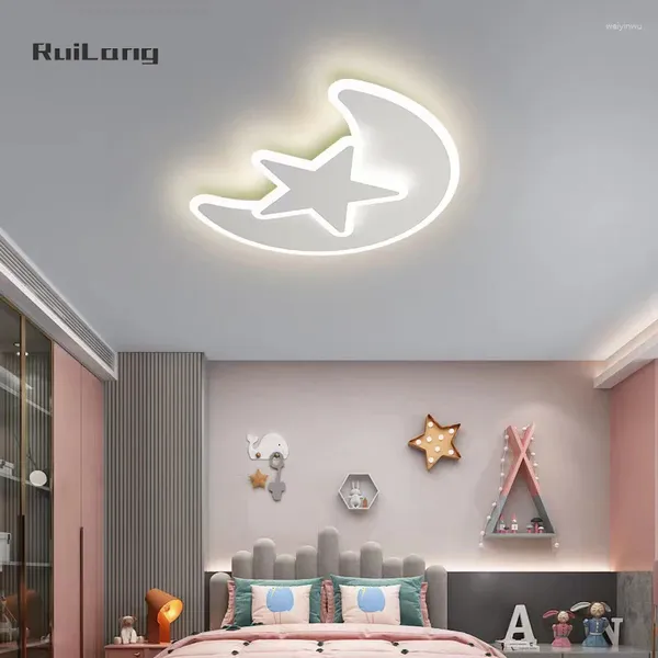 Luzes de teto Kids Room Lamp Star Lua Lustre Cartoon decoração branca viveiro bebê menino menina infantil plafon liderado