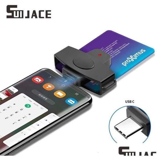 Bellek Kartı Okuyucuları Suijace USB Tip C Akıllı Okuyucu Kimlik Bankası EMV ELEKTRONİK DNIE DNI SIM Kloncu Konektör Adaptörü Android Telefonlar Damla D OT7IO