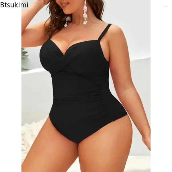 Frauen Badebekleidung 2024 übergroße plissierte Hard Cup One -Stück Bikini Solid sexy Badeanzug Schub -up -Surfanzug Monokini Baden