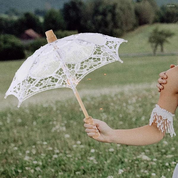 Ombrellas da 2 pezzi proposito ombrello decorazioni bianche piccoli pizzo di alimentazione da matrimonio scena elegante parasole in cotone sposa da bambino pografia
