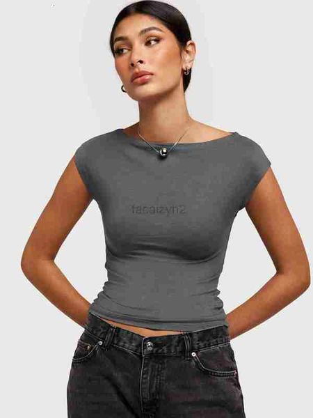 Kadın Tişört Seksi Tees 2024 İlkbahar/Yaz YENİ Y2K Kadınların üst düzey saf arzusu üst hafif ince ince ince sıkı kısa kollu tişört baharatlı kız