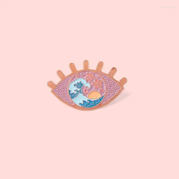 Broschen Pin Club |Cartoon Wave Eye Metal Landscape Art Schmuck Accessoires Mode Kleidung Hut