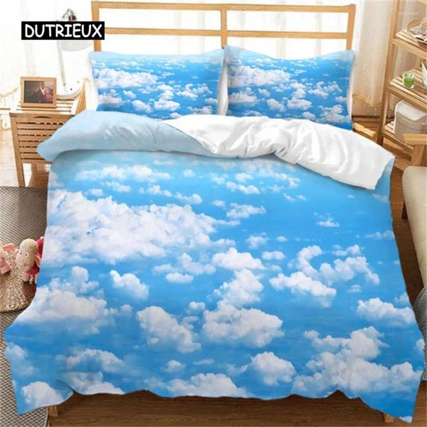 Bedding Sets Blue Sky Sky White Clouds Cover Tampa de Microfibra Cenário Natural Flores Definir Animal Bird Consolador Para Decoração do Quarto