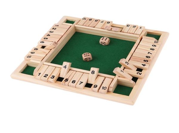Shut the Box Dice Board Game a 4 lati 10 numeri a leghe in legno Dice set per 4 persone Pub Bar Party9579801