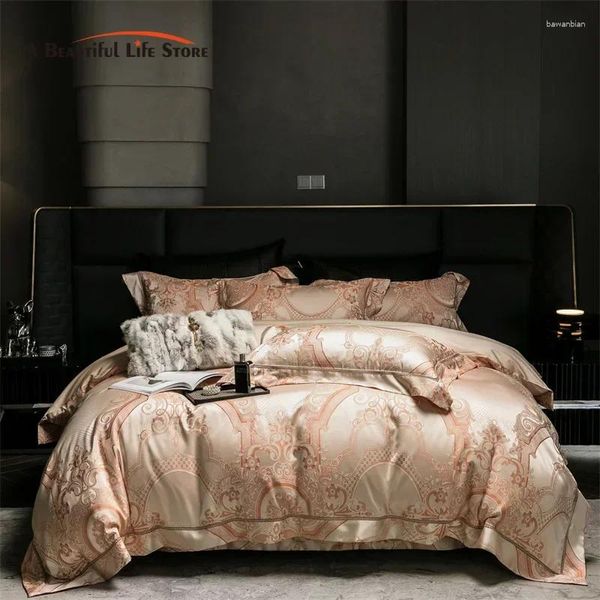 Bedding Sets Luxury European European Brocade Jacquard Cotton Conjunto de algodão 1000tc egípcio Silky Soft Duvet Capa Fronhas de Chapa