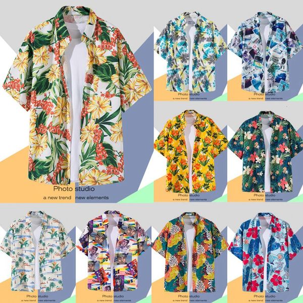 MENS HAWAIIAN SCHITTRA INSIGLIA PULLA STAMPA DI MANIGLIE STRATO FLOWER RETRO HONG KONG SUSTINE SUSTINA SPIAGGIA DELLA SUPERIO