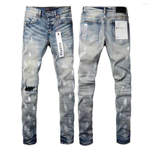 Jeans masculinos Jeans Purple Brand Jeans High Street Paint Hole Blue Mody Fashion Calça Streetwearq2tu